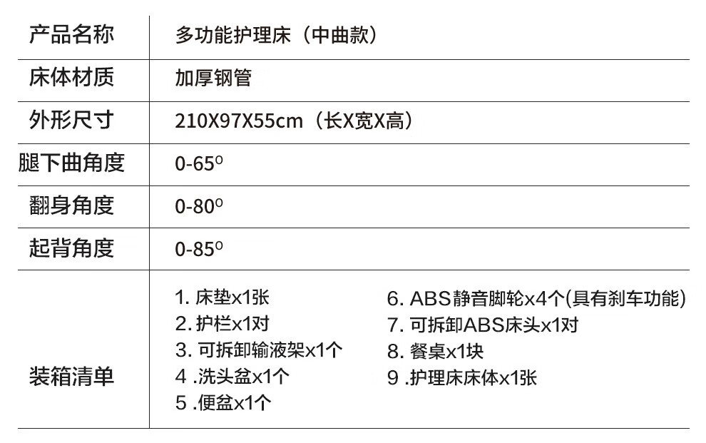 增超老人多用护理床瘫痪病人家用病床带便孔医院非电动升降床中曲护理