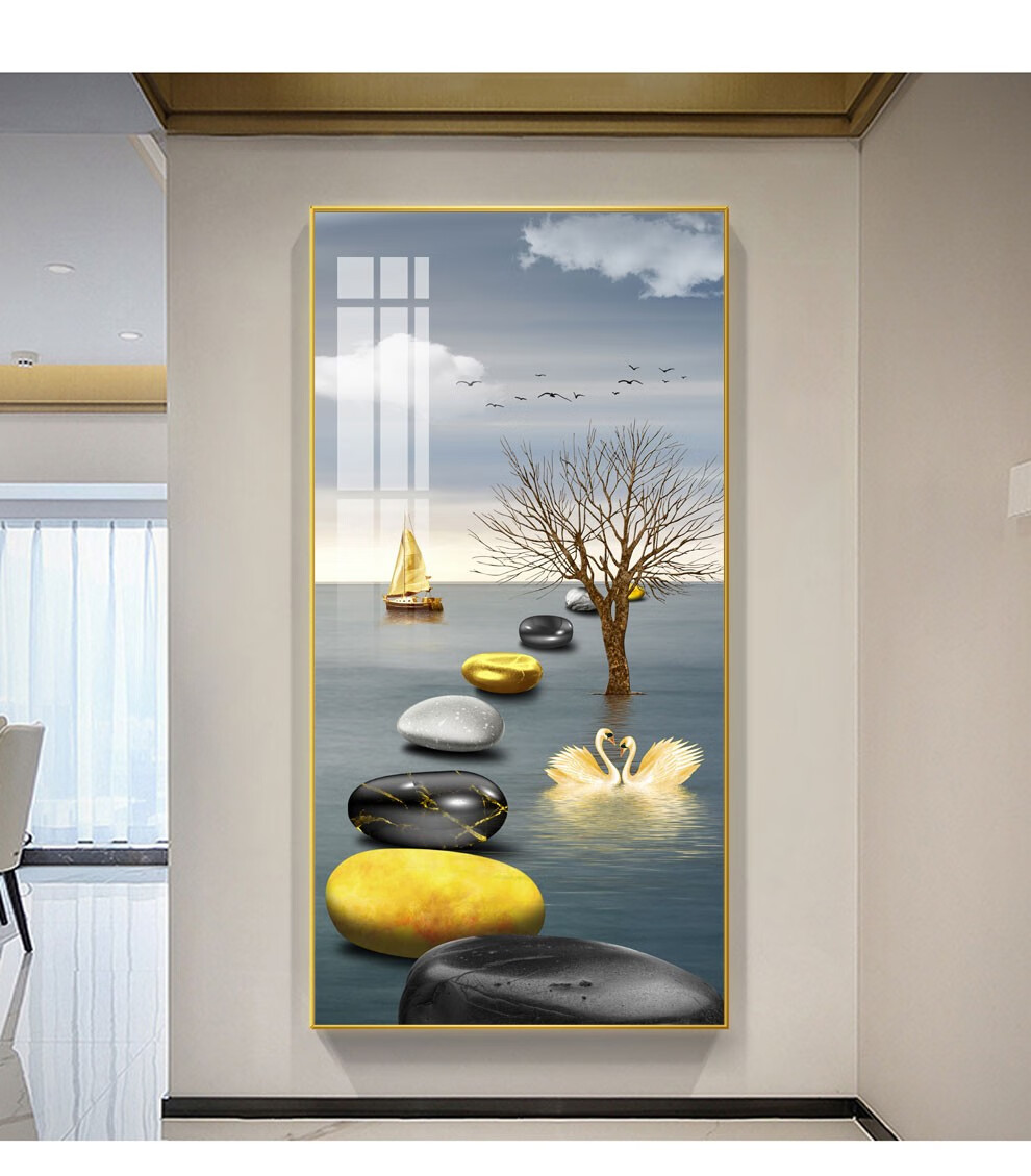 家趣多玄关装饰画入户过道竖版走廊挂画轻奢晶瓷画现代简约大气壁画新