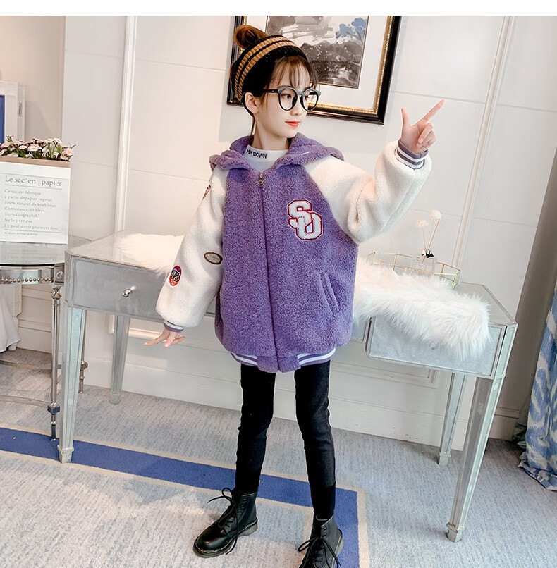 fracy童装女童外套加绒上衣2020秋冬季新款儿童可爱毛