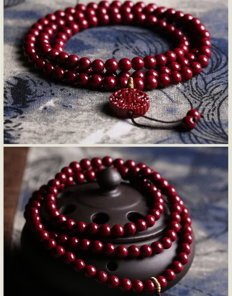 静晶阁开光朱砂手链佛珠手串108颗紫金砂男女原矿色原石饰品 b款6mm