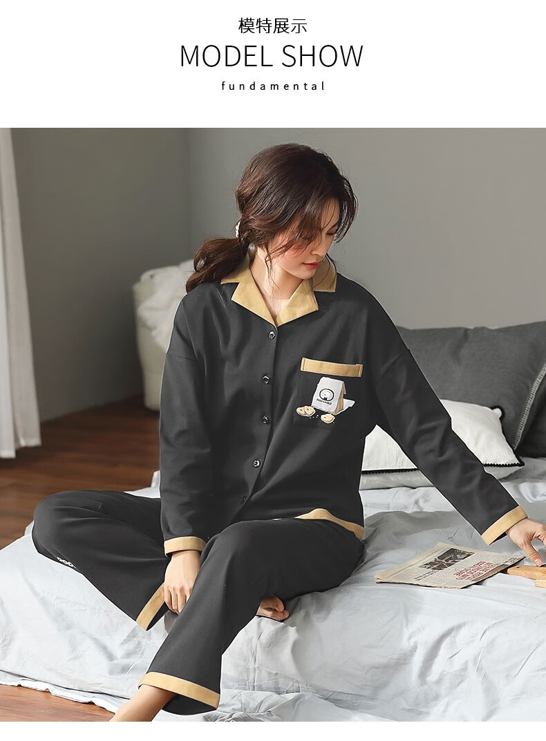 绿果 纯棉新品居家春秋冬季可外穿长袖翻领睡衣女棉质休闲舒适套装