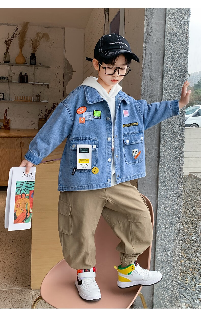 童装男童牛仔外套2021新款儿童洋气春装att one韩版时尚百搭外套中大
