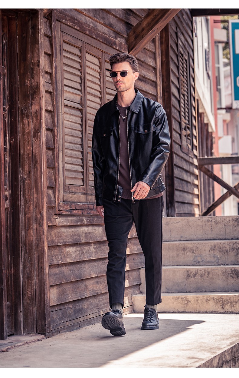 mycoron 2021春季夹克男欧美简约皮衣男帅气潮流机车外套男 黑色 xl