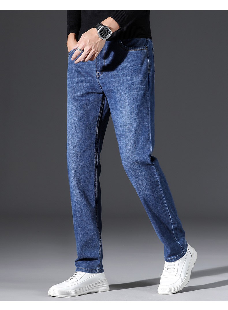 唐治春季牛仔裤男士直筒宽松商务休闲常规厚度修身长裤子蓝黑色38码2