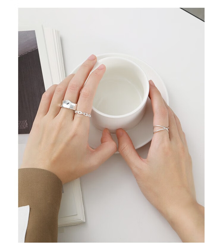 jg叠带戒指女ins潮简约小众设计感食指指环女百搭个性时尚网红款相对