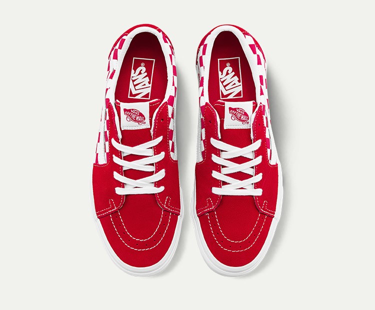 vans范斯官方 红白棋盘格侧边条纹男鞋女鞋低帮板鞋运动鞋 红色/红白