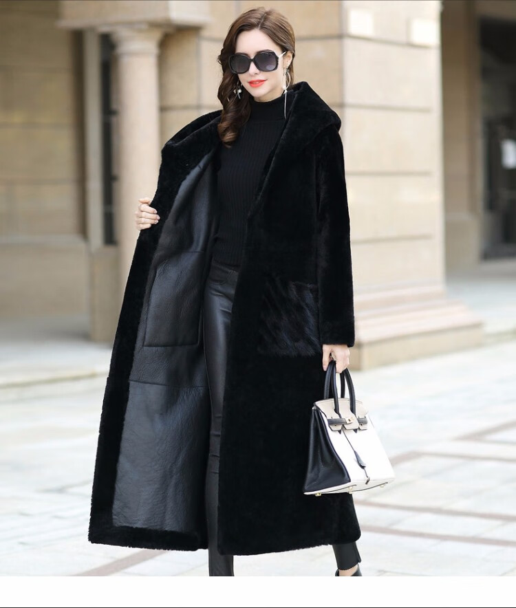 珂曼苏品牌女装2020新冬季皮草大衣水貂毛口带连帽羊皮毛一体外套女长