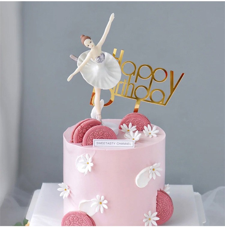 芭蕾舞女孩蛋糕摆件 粉色白色舞蹈纱裙女神生日蛋糕装饰插牌插件 191