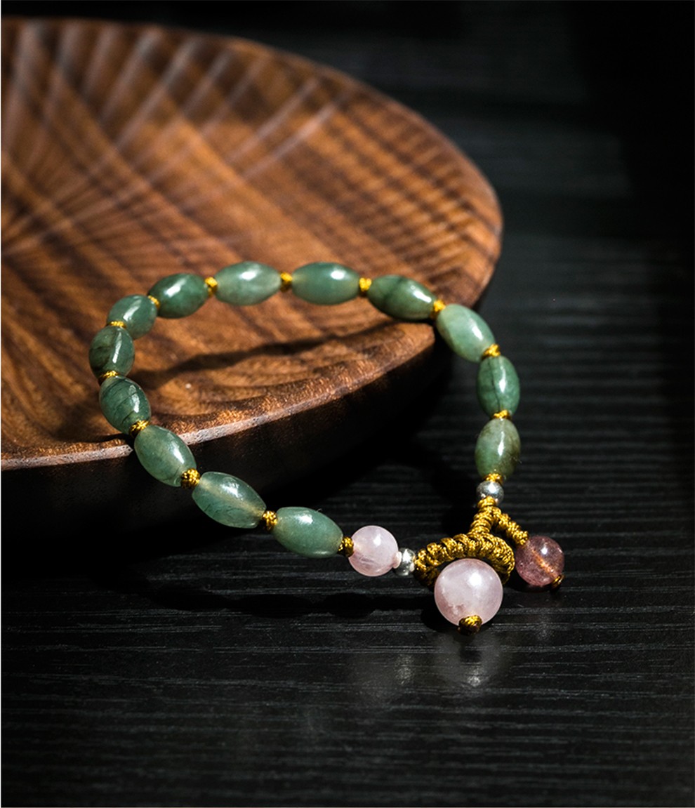 翡舞 天然翡翠手链 缅甸油青翡翠桶珠手工编绳手串 民族风手链带证书