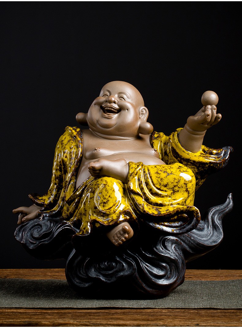 王顺手造紫砂弥勒佛摆件陶瓷笑佛弥勒佛家居风水摆件客厅玄关开业乔迁