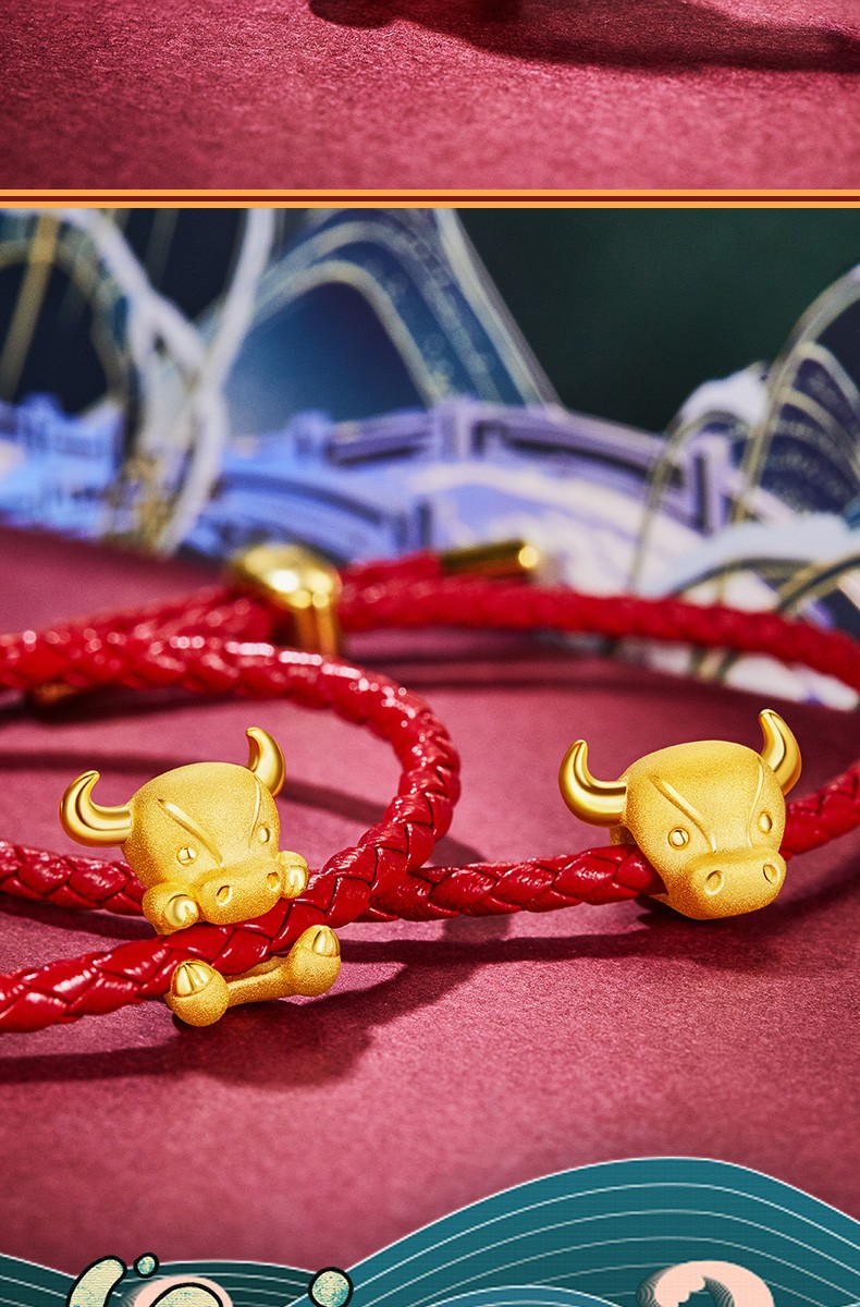 菜百首饰 黄金转运珠 足金抱抱牛转运珠 十二生肖牛转运珠 计价 hj 含