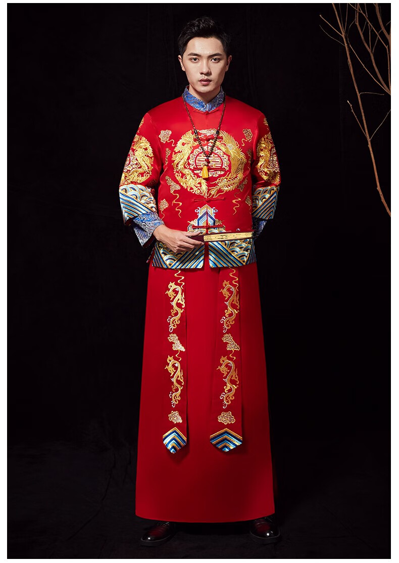 新郎秀禾服中式结婚礼服大码长衫马褂古装龙凤褂男款唐装敬酒服男款