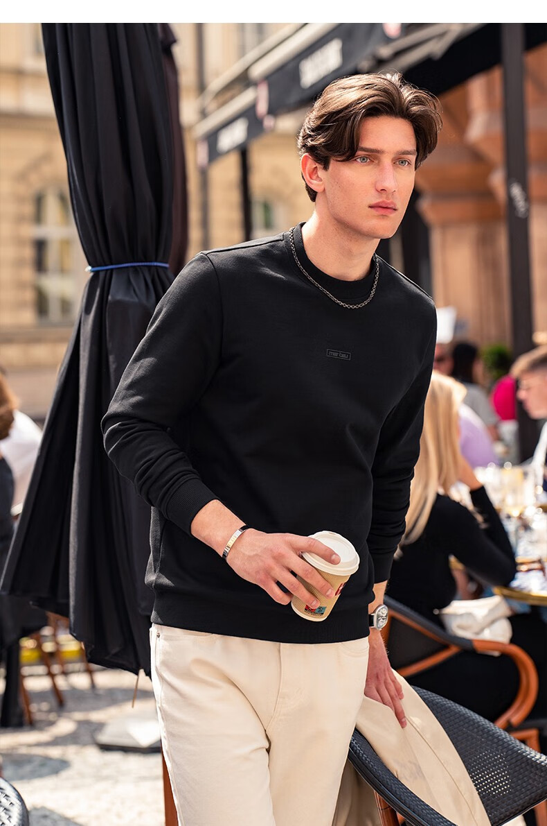 Mr. Bu Celebrity-Style Crew Neck Pullover Men's Sweatshirt, Autumn And Winter Long-Sleeve T-Shirt, Base Layer Top, Yan Yan Black, 2XL(185) 7