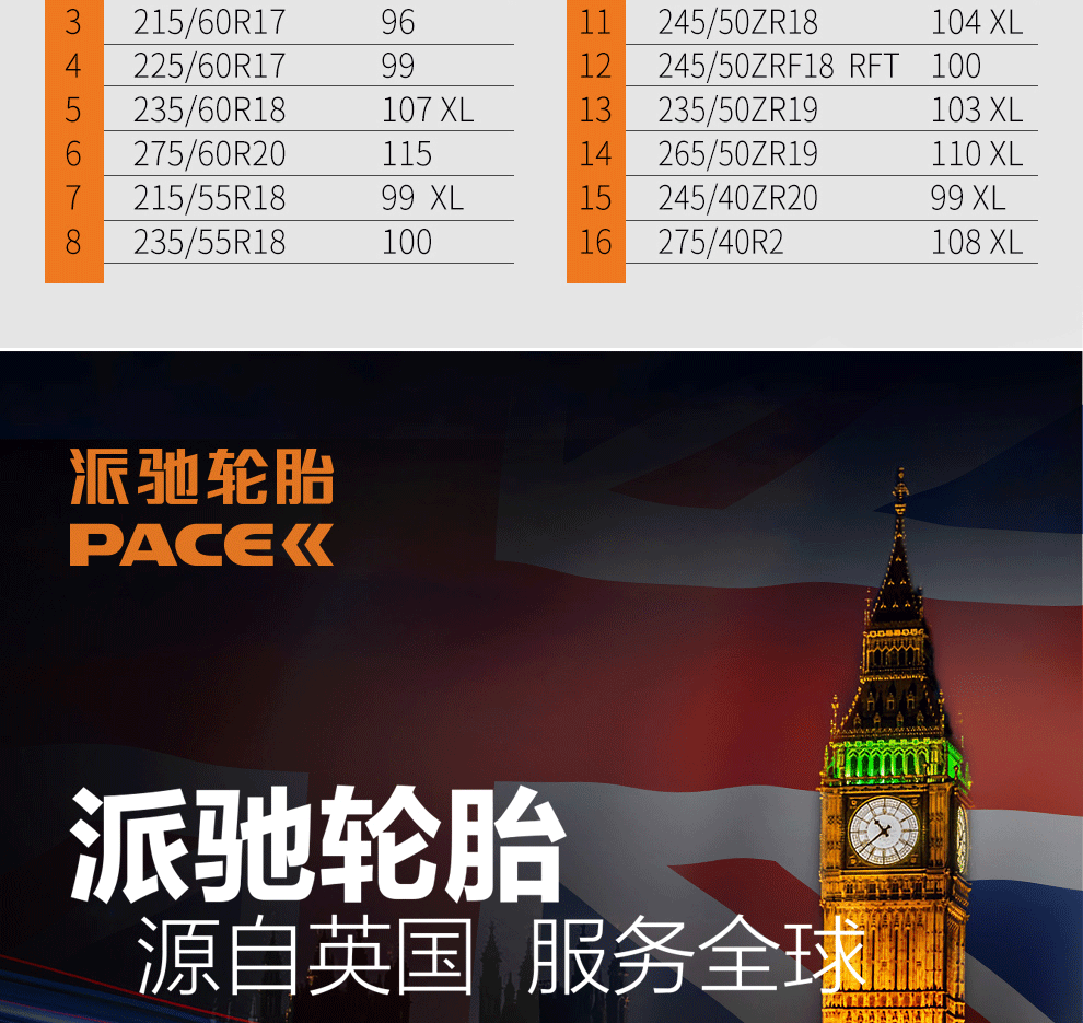 派驰(pace)轮胎 城市-舒适越野 英派罗 265/35zr22 102w xl 265/35z