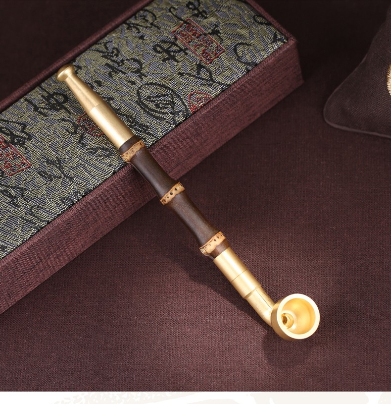 东奥主手工紫竹节烟杆全铜嘴旱烟袋老式纯铜大锅子男士传统烟斗礼物