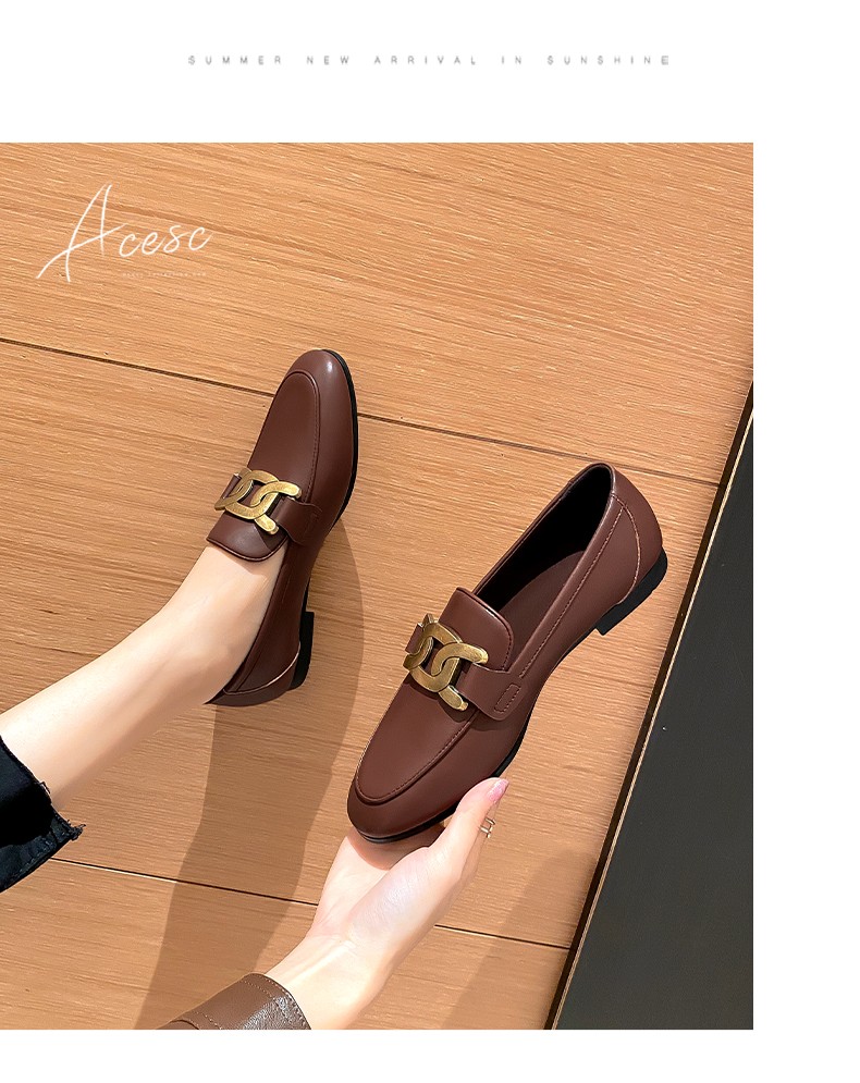 艾斯臣搭扣乐福鞋女2021年春新款韩版鞋子女时尚休闲单鞋女鞋 黑色 37