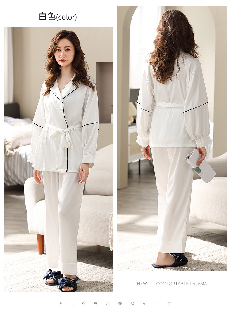 上海故事睡衣女夏冰凉丝长袖夏季春秋季薄款家居服女士两件套装 字母