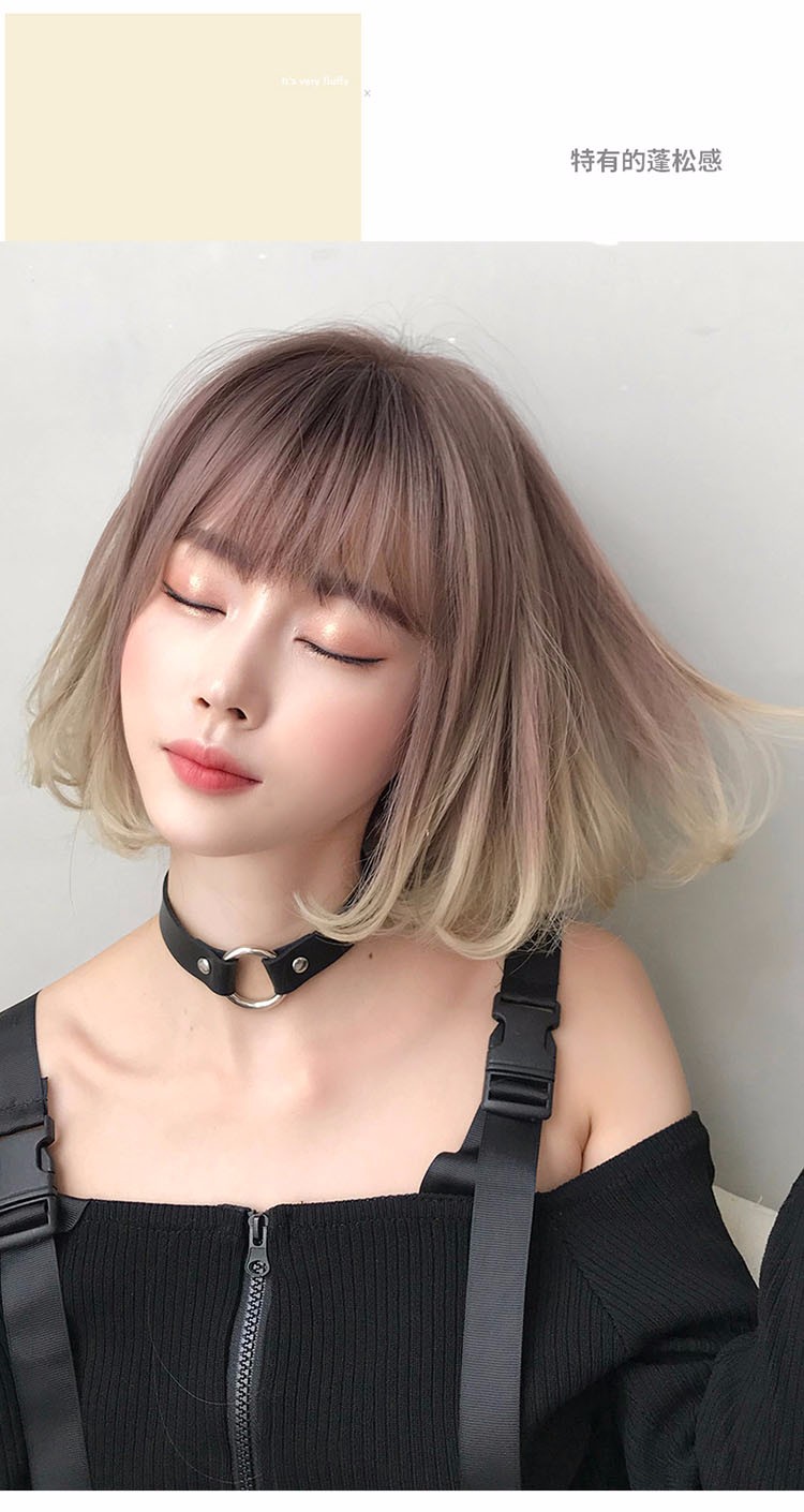 天使丝丝假发女短发全头套式网红波波头渐变金色内扣自然短发整顶发套