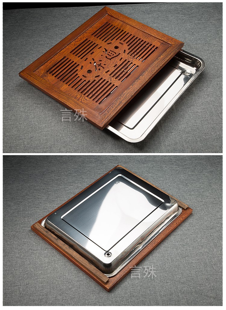 言殊 茶桌配件漏水板茶台茶几茶道中间面板实木茶盘盖板 浅红鸡翅木