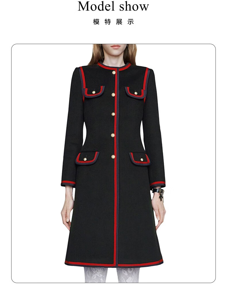 gucci古驰女装奢侈品女士珍珠扣羊毛大衣外套544855黑色38