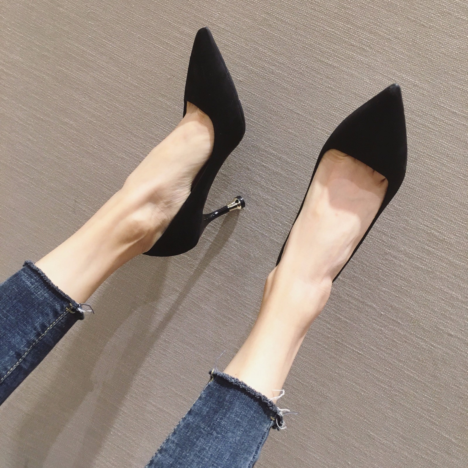 高跟鞋女浅口法式少女细跟6cm8cm足姿媚尖头时尚女鞋单鞋女 藏青色6