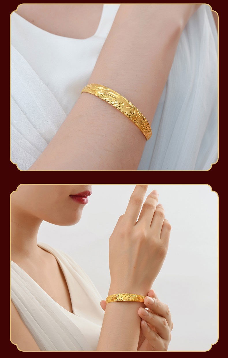 喜金珠宝黄金龙凤手镯女足金999显宽实心金镯子活口可推拉2232克