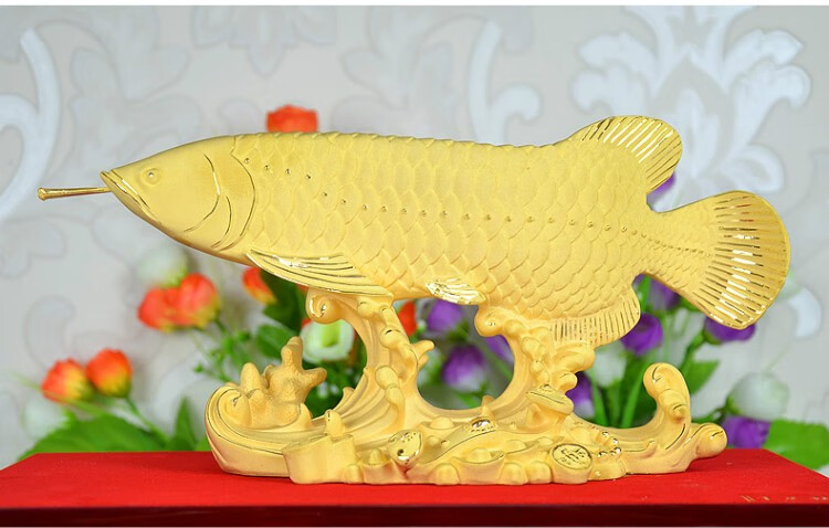 曼森雅诺 绒沙金金龙鱼摆件黄金风水客厅电视柜工艺装饰品开业乔迁