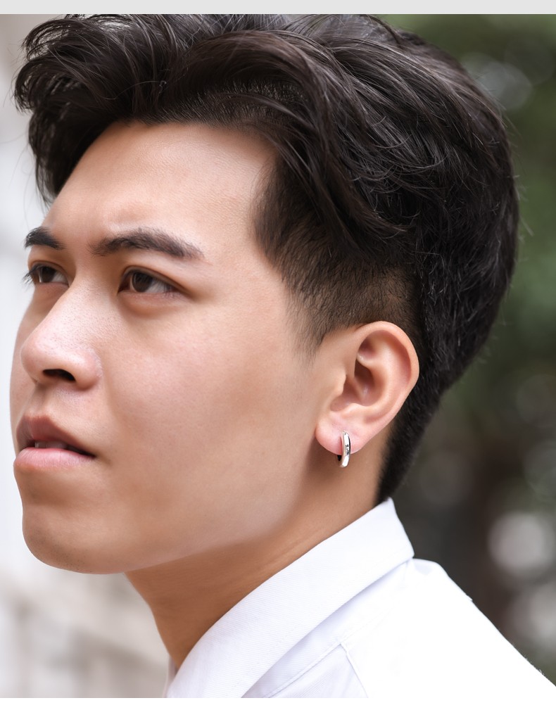 罗泰老银匠素圈耳环男士耳圈单只耳钉潮流个性男款圆环耳饰耳扣男 单