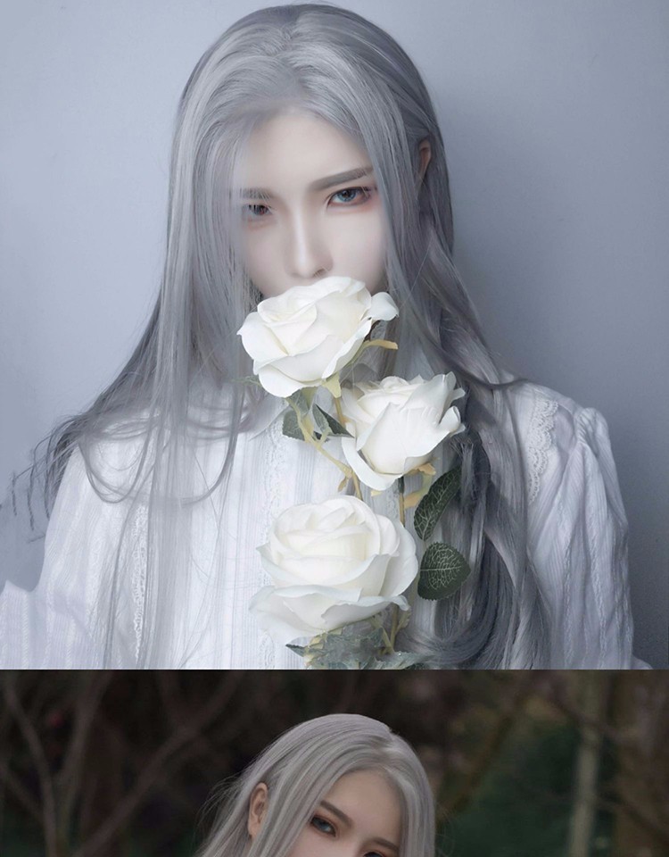 假发男cos古风长直发古装中分无刘海长发汉服头套白色发网发卡