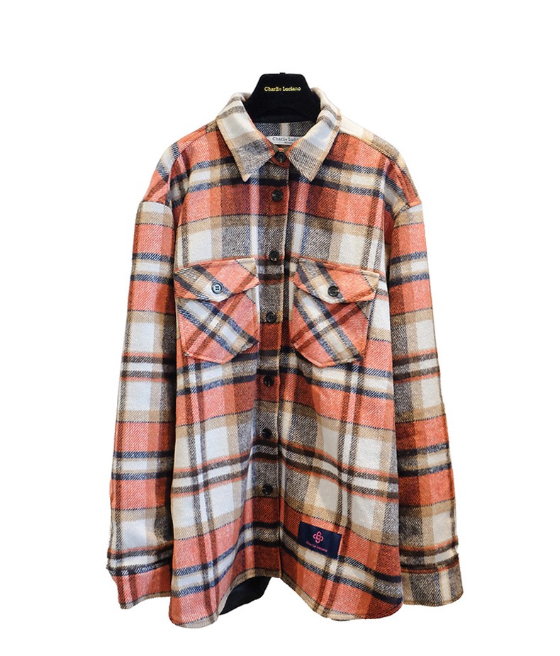 charlieluciano格子潮牌秋冬新款情侣同款潮流潮牌中长款毛呢外套潮