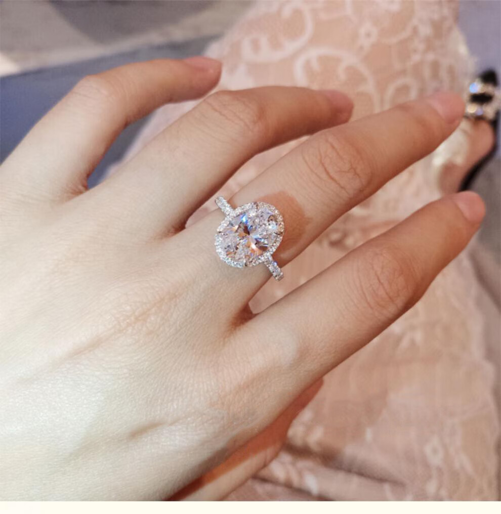 stareye星眸珠宝 hw鸽子蛋钻戒s925纯银镀18k金3克拉轻奢戒指女椭圆形