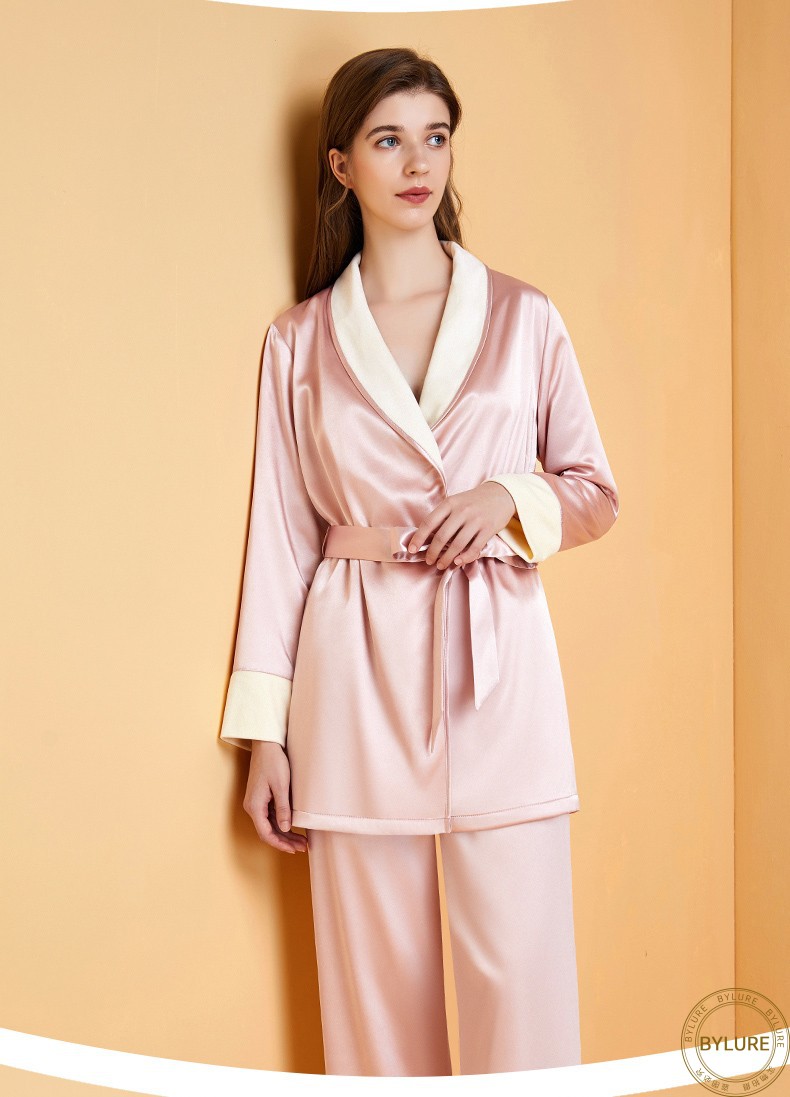 bylure品牌女士睡衣性感秋冬加绒加厚保暖长袖睡袍两件套可外穿家居服