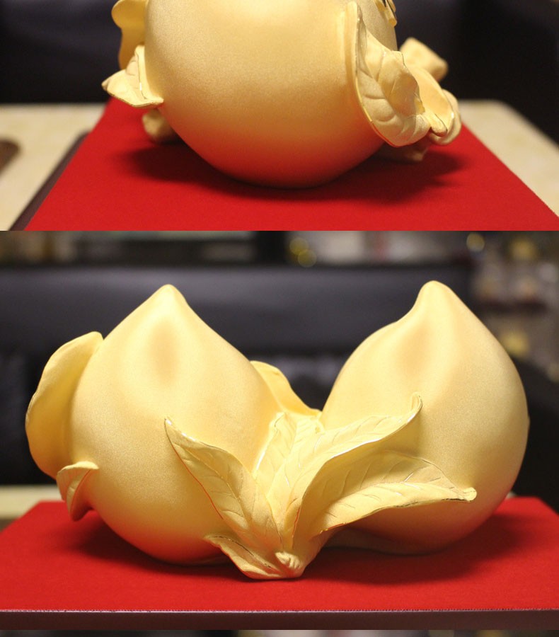 绒沙金寿桃摆件送长辈父母老人贺寿祝寿生日礼物福寿双桃家居黄金寿桃