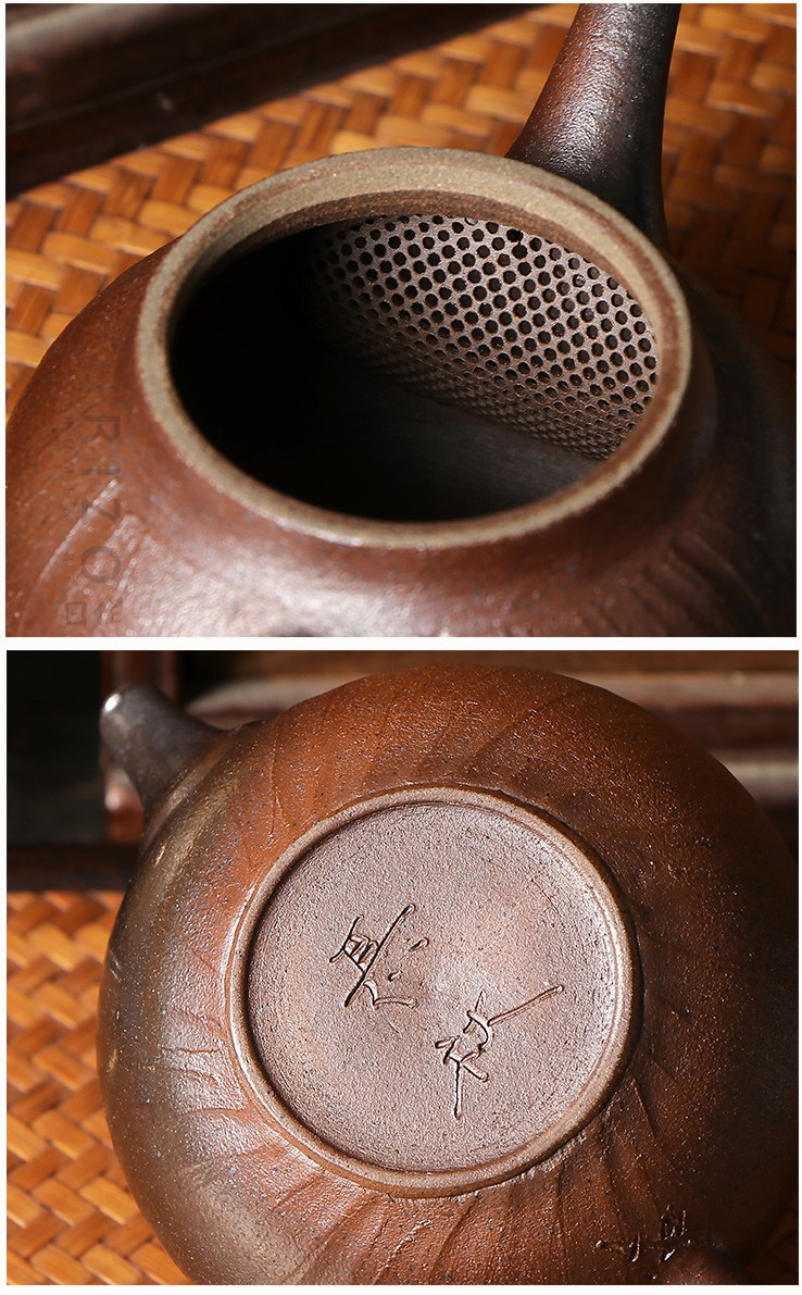 银本铺 日本进口常滑烧名家甚秋作后手泡茶壶 伊藤成二陶急须壶 款二