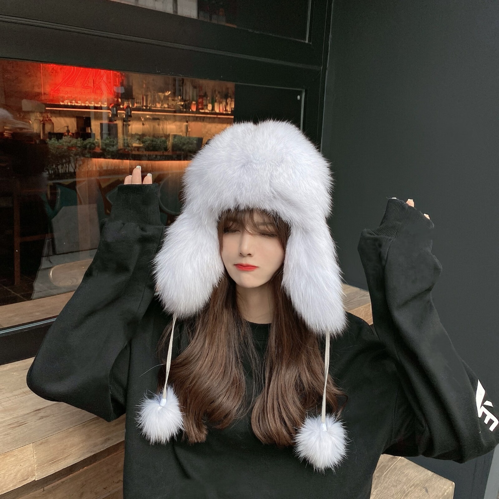 zonyouq品牌帽子女冬季韩版狐狸毛可爱雷锋帽子东北滑雪护耳帽加厚