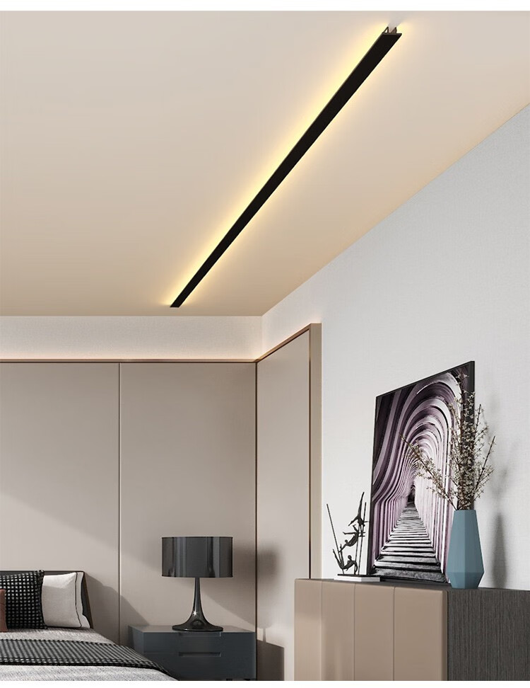 led线条灯客厅吊顶无主灯照明设计明装极简卧室灯铝槽造型灯 吸顶简约