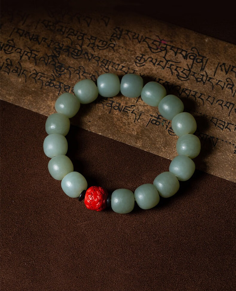 龙隐红香绿玉和田玉玉石手链男士款手串新疆且末蓝配朱砂莲花原创民族