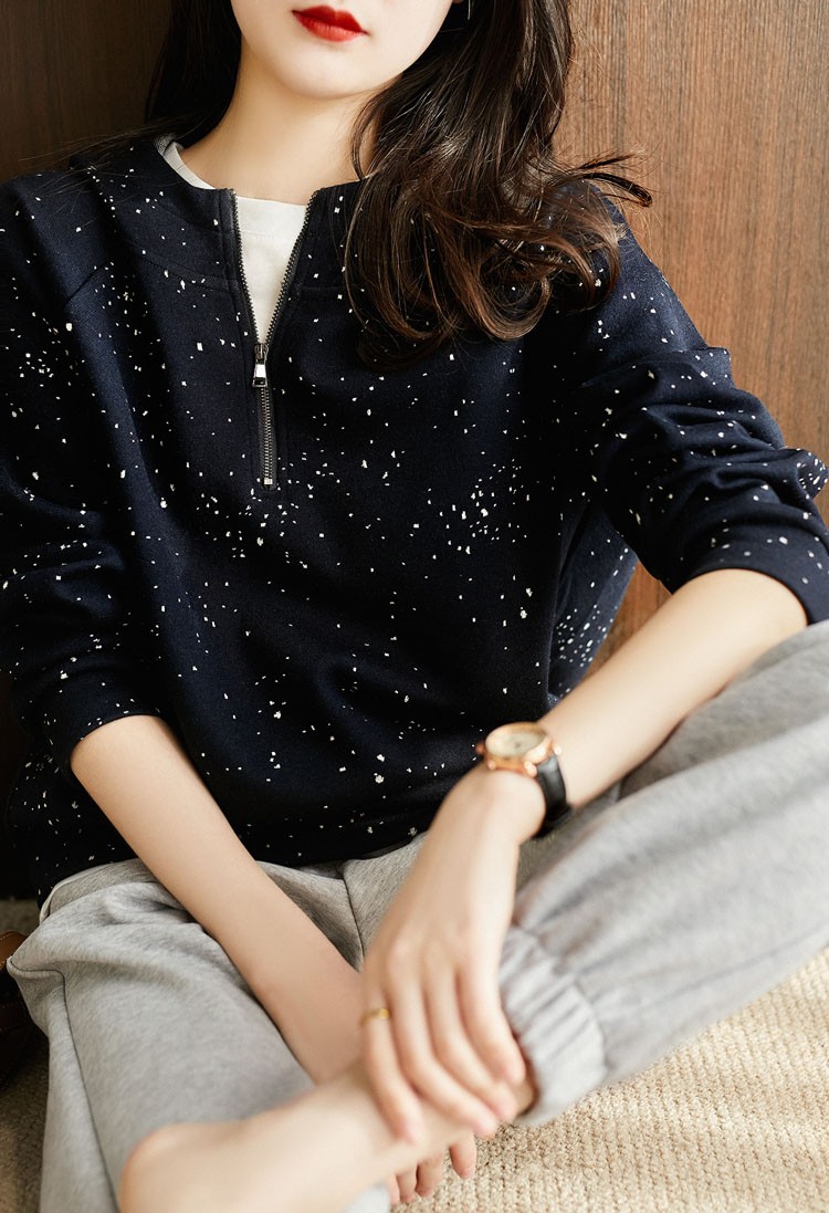 touch miss塔驰密司女装 早春时髦上衣女休闲减龄宽松半拉链连帽羊毛