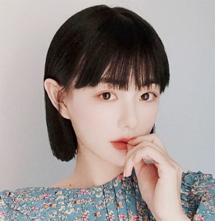 天使丝丝齐刘海假发女短发全头套真人发丝波波头少女圆脸可爱假发头套