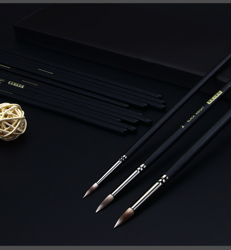 黑骑士水粉笔单支猪鬃毛水彩国画油画笔勾线笔扇形笔丙烯颜料色彩笔