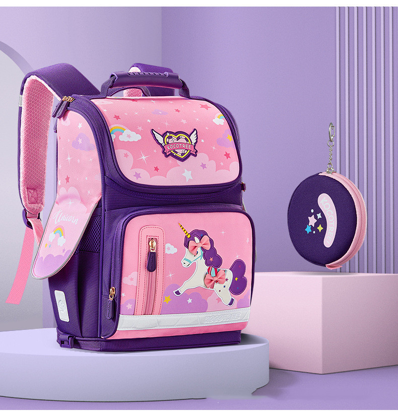 书包小学生女孩136一三六年级卡通儿童612周岁双肩背包独角兽a玫红色