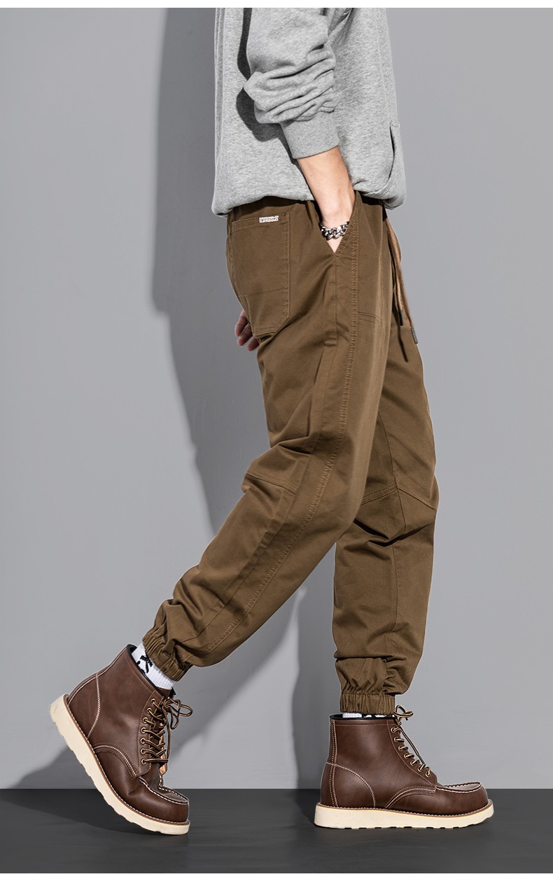 秋季休闲裤男束脚宽松韩版潮流百搭长裤运动春秋网红学生ins裤子 棕色