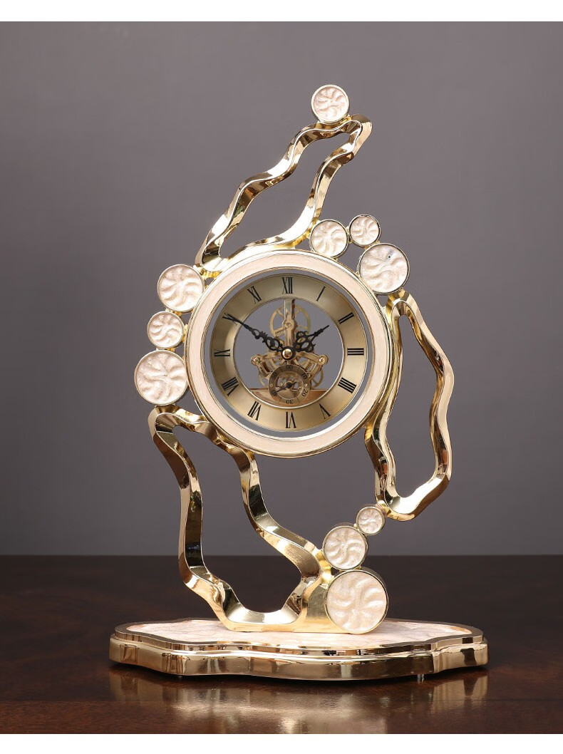 易蓉 欧式珐琅彩钟饰仿机械美式客厅创意时钟台式家用装饰钟表桌面