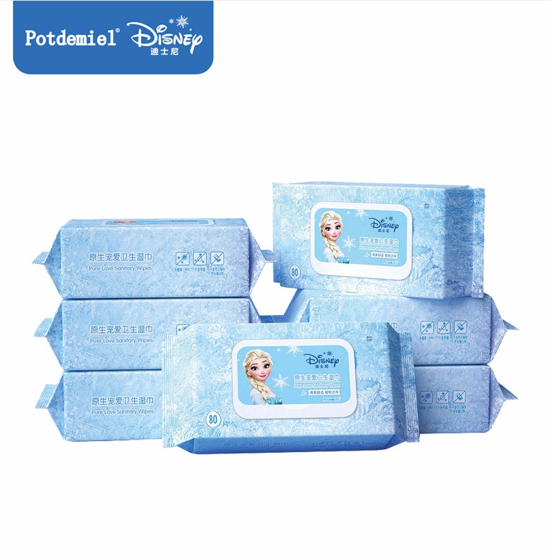38300-Potdemiel蜂蜜罐冰雪奇缘原生宠爱卫生湿巾婴儿湿纸巾新生手口专用屁宝宝幼儿湿巾纸80抽大包装 湿巾【经济装】80抽*5包-详情图