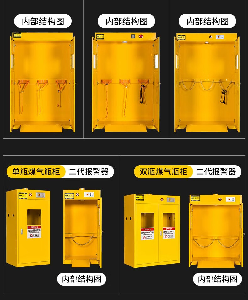 又松 防爆气瓶柜双瓶煤气罐安全储存柜实验室乙炔氧气氢气带报警钢瓶