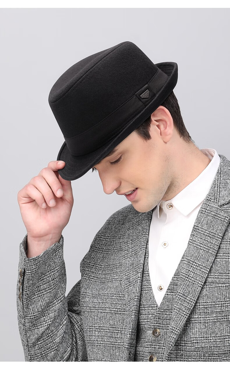 美町嫚品牌男士大头围高档礼帽秋冬季英伦风保暖羊毛呢爵士帽复古潮牌
