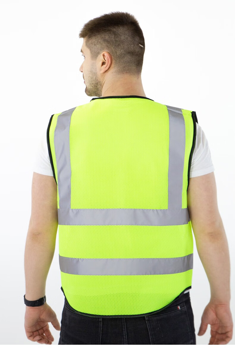 卫衣网布骑行安全服夜间荧光透气工地施工马甲 荧光绿【经编-多口袋】