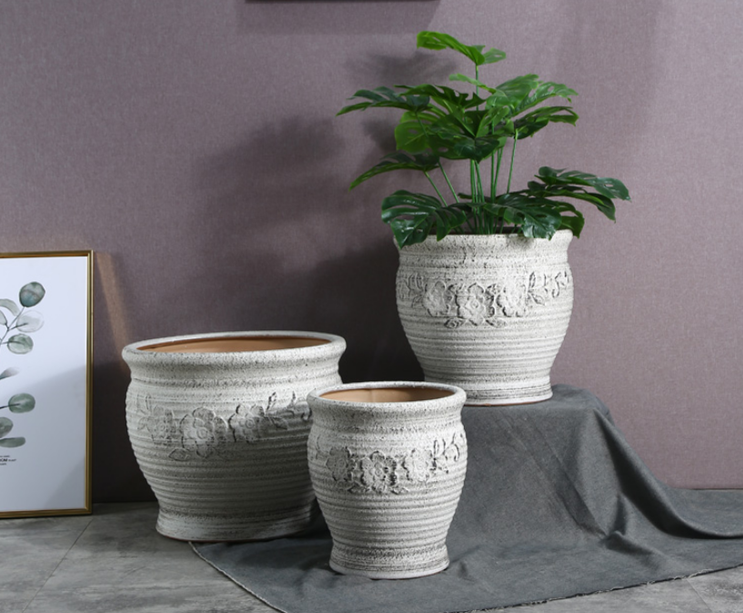 阳台落地种树大口径花盆陶瓷大号特大号户外庭院发财树大花缸 麻绿口