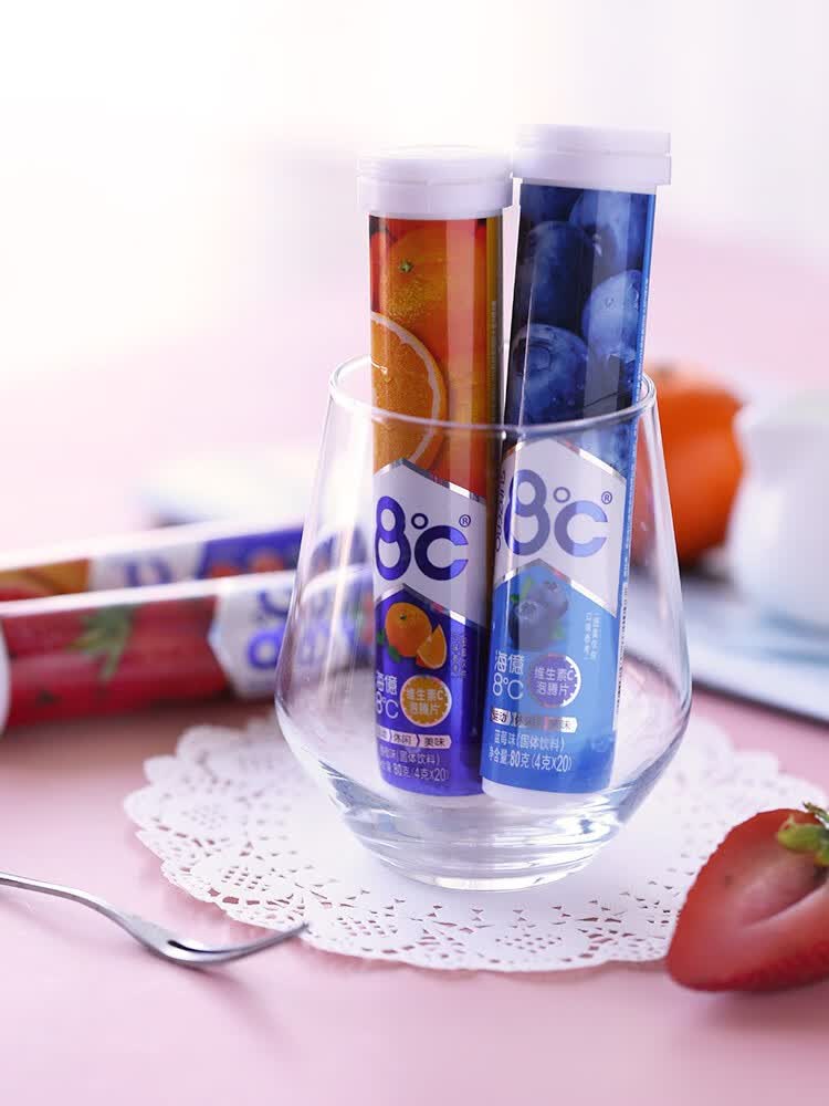 海亿8度维生素c泡腾片儿童成年汽水vc维他命水果味冲泡片固体饮料二支