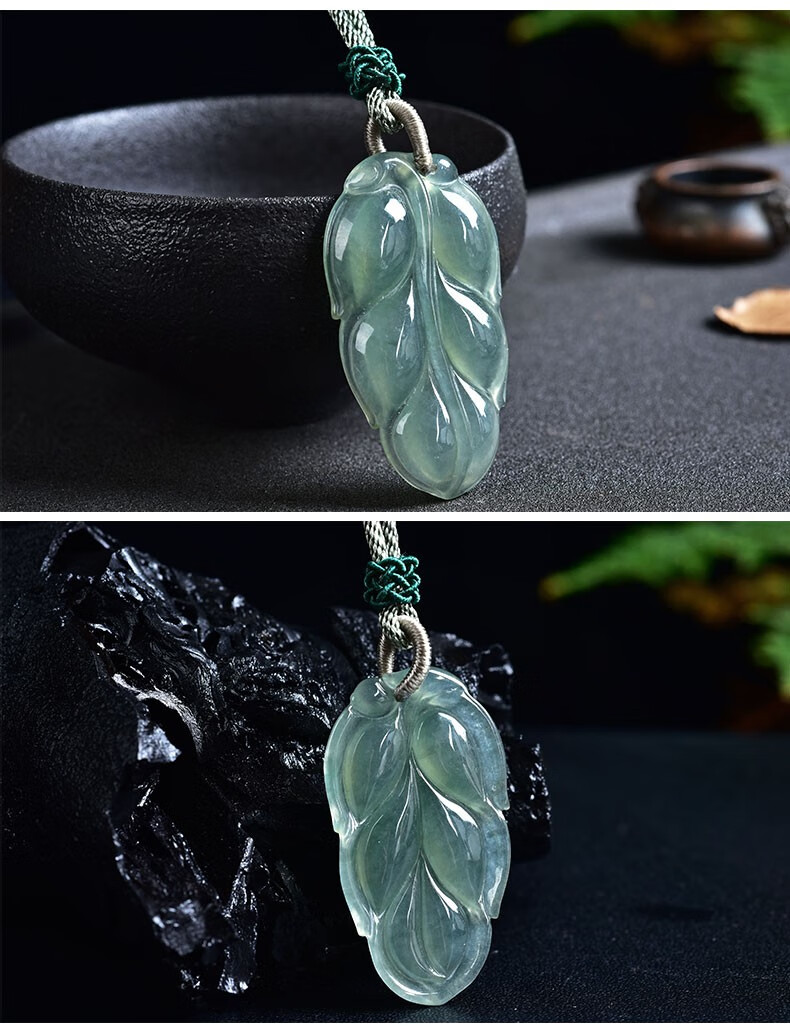 玉等我翡翠叶子吊坠女大业有成玉坠男女项链手工绳